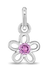 outstanding pink cubic zirconia flower sterling silver baby charm 